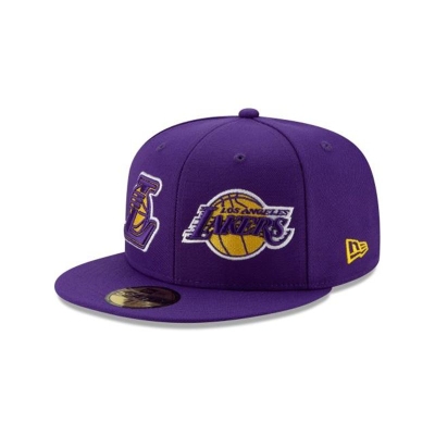 Purple Los Angeles Lakers Hat - New Era NBA Double Hit 59FIFTY Fitted Caps USA7931084